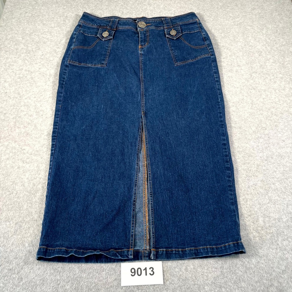Quizz New York Straight & Pencil Skirt Womens 18 Blue Denim Cotton Front Slit